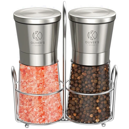 Oliver's Kitchen ® Salt & Pepper Grinder Set - 2X Premium Quality Ceramic Grinders - Easy to Fill & Use - Season to Perfection with Adjustable Coarseness - Large Capacity - Refill Less Often