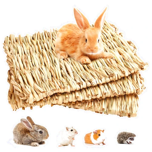 PrimePets Grass Mat for Rabbits Bunny, 3 Pack, Woven Hay Mat for Small Animals, Natural Straw Bedding Resting Cage Mat for Guinea Pig Parrot Chinchilla Hamster Rat
