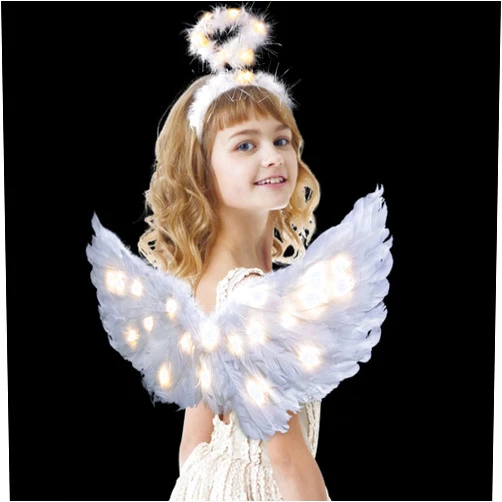 Cosweet LED Angel Wings and Halo, Light Up Angel Halo White Fairy Cupid Wings for 3+Years Girls Kids Adult Women Party Costume