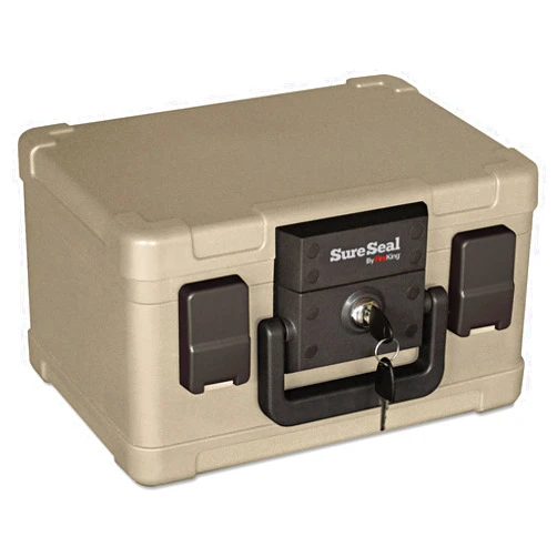 SureSeal By FireKing SS102 Fire and Waterproof Chest, 0.15 ft3, 12-1/5w x 9-4/5d x 7-3/10h, Taupe