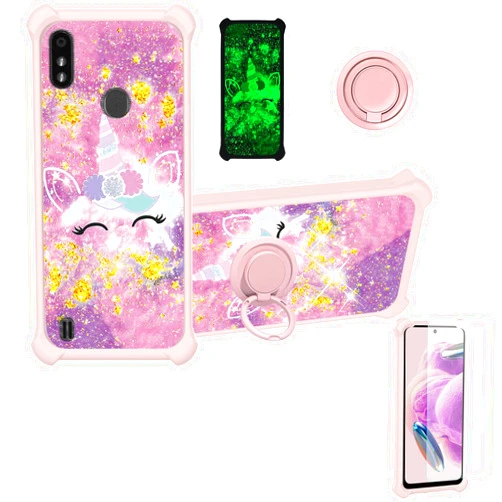 Jioeuinly Case for Zte Blade A3 Prime Case Compatible with Zte Blade A3y, Gabb Z2 Phone Case Cover [with Tempered Glass Screen Protector][Hard PC + Soft Silicone][Gold Glitter+Luminous] JSF-DJS