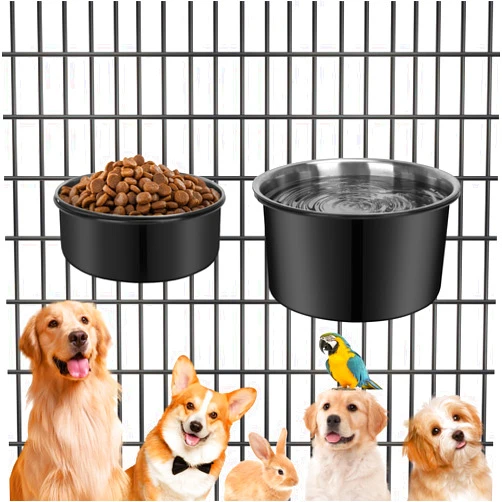 YECERCAN Kennel Water Bowl Hanging, 2 Pack Stainless Steel Dog Bowls for Crate No Spill, Large Pet Cage Bowls for Medium/Large Dog Cat Rabbit Ferret Guinea Pig