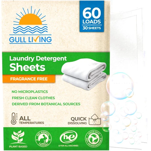 Gull Living Laundry Detergent Sheets - Say No to Detergent Pods & Tablets - Laundry Soap Sheets - Non-Toxic Laundry Detergent - Alternative to Detergents Soap - Ideal 30 Sheets Pack