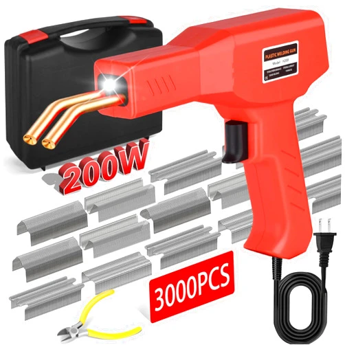 GNI 200W Plastic Welder Kit, 3000PCS Hot Staples Plastic Repair Kit, Professional Plastic Welding Kit, Plastic Bumper Repair Kit with Portable Toolbox, for Car Bumper/Kayaks Plastic Repairs (Red)