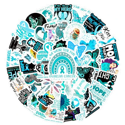 VOEMPFE 61 Pcs Ovarian Cancer Awareness Ribbons Vinyl Decals Waterproof Stickers for Helmet Laptop Phone Water Bottles for Aldults for Birthday Halloween Party Supplies Decoration Favors