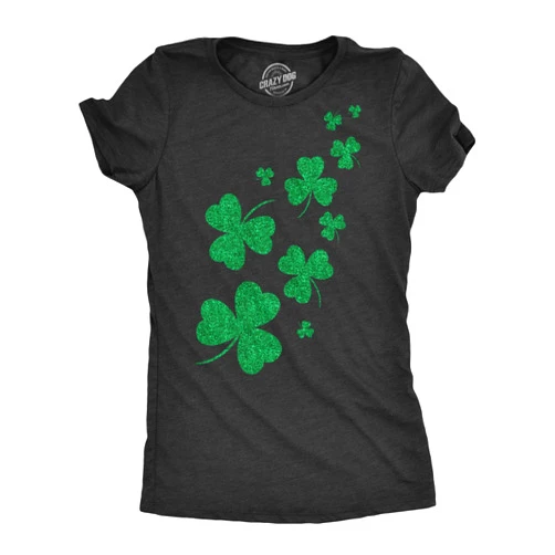 Crazy Dog T-Shirts Womens Glitter Shamrocks T Shirt Funny St Saint Patricks Day Shamrock Clover Tee