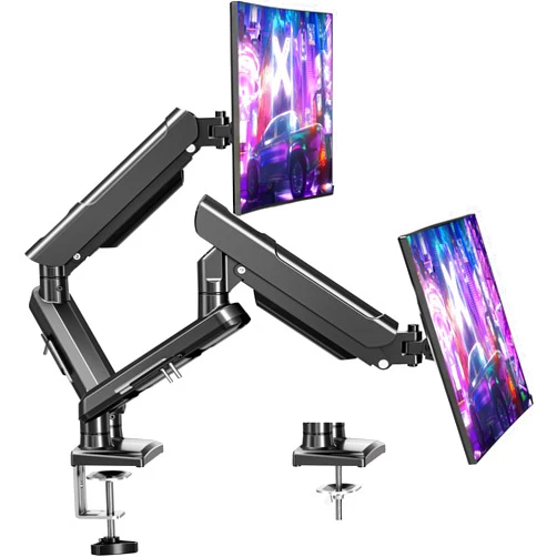MOUNTUP Dual Monitor Mount for 13-32 inch Screens, Gas Spring Monitor Stand for 2 Monitor, Full Adjustable Monitor Desk Mount with C-Clamp＆Grommet Base, Each Arm Holds Max 22 lbs, Freelift Pro Black