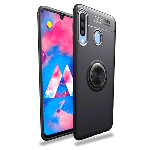 iCoverCase for Samsung Galaxy M30 Case with Ring Holder, Rotatable Matal Ring Kickstand [Work with Magnetic Car Mount] Shockproof Anti-Scratch Ultra-Slim Protective Case (All Black)