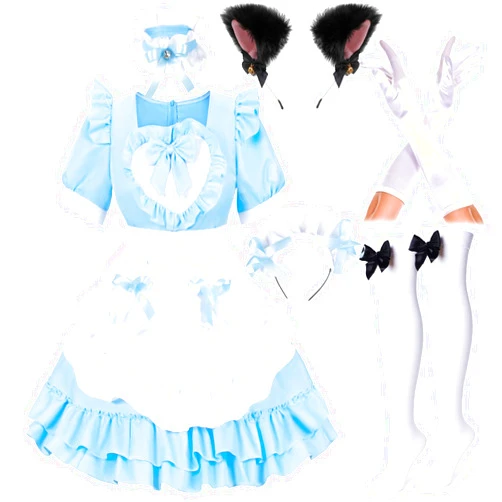 Elibelle Japanese Anime Classic Sissy Maid Sweet Kawaii Heart Costume Dress Cosplay Furry Cat Ear Gloves Socks Set