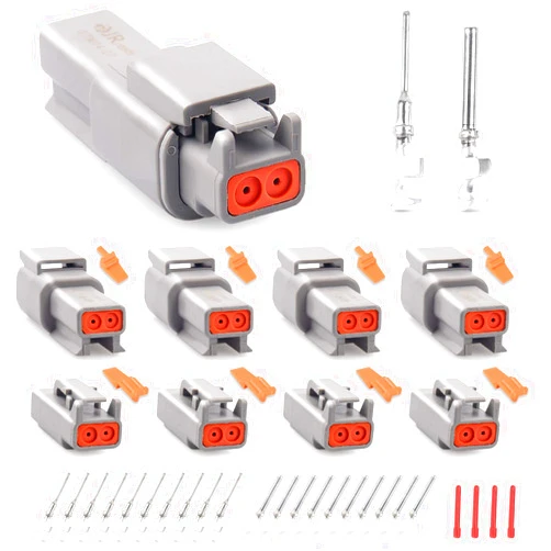 JRready Deutsch DTM Connectors kit 2 Pin Gray Waterproof 4Sets ST6329-2, 2 Wire Connector with Stamped Contacts Pin Sockets Size 20 (16-22 AWG), Deutsch pin kit