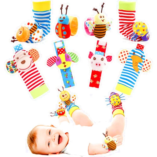 Bloobloomax Soft Baby Rattle Wrist Rattle Foot Finder Socks Set,Cotton and Plush Stuffed Infant Toys,Birthday Holiday Birth Present Gift for Newborn Boy Girl Kids Toddler (8pcs-B Set)