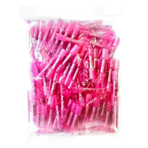 Homljie 100PCS Waterproof Solder Seal Wire Connectors AWG 22-16, Pink Heat Shrink Butt Connectors Terminals Solder Sleeve Wire Splice Connector for Marine Boat Wire Joint