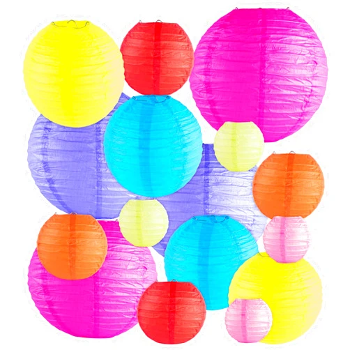 Super Z Outlet 16 Pack Assorted Colorful Decorative Chinese/Japanese Floating Sky Paper Lanterns Metal Frame for Events, Party Decoration (Multiple Sizes)