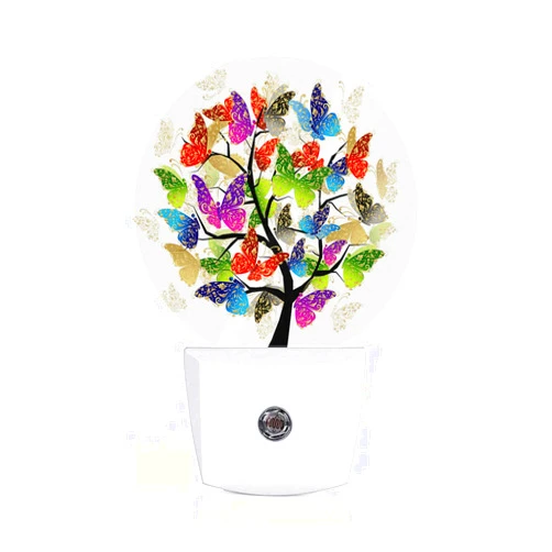 Axayaz Colorful Butterflies Tree Night Light Morpho Art Tree Plug in Night Lamp Auto Sensor Energy Efficient Dusk to Dawn LED Home Decor