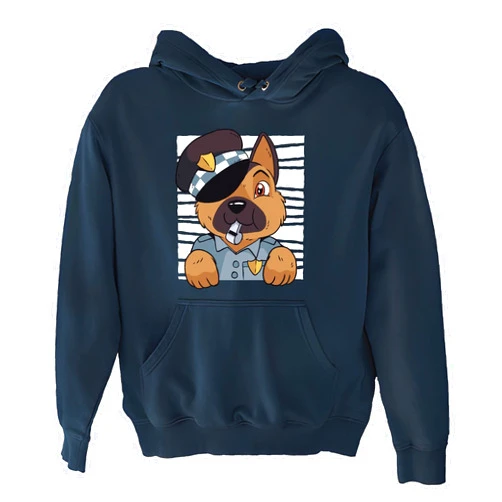 Befoulo Cute German Shepherd Puppy Police Costume Gift for Dog Lovers Navy and Muticolor Unisex Hoodie