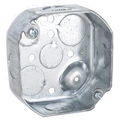Hubbell Raco 4 set Hubbell-Raco 127 Octagon Box, 4-Inch, Raised Ground 1-1/2-Inch Deep 1/2-Inch and 3/4-Inch Side Knockouts, 4 in, Gray Finish