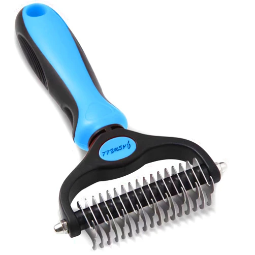 JASWELL Pet Grooming Tool- 2 Sided Undercoat Rake for Dogs &Cats-Safe and Effective Dematting Comb for Mats&Tangles Removing-No More Nasty Shedding or Flying Hair Blue