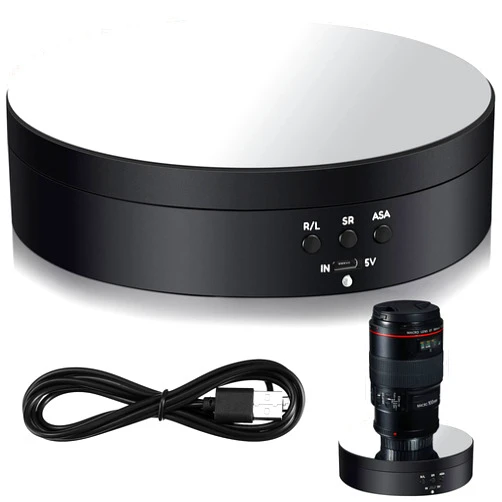 Hicarer Rotating Display Stand 360 Degree Motorized Turntable Stand with USB Power Cable for Photography Products and Shows, Black (PVC)