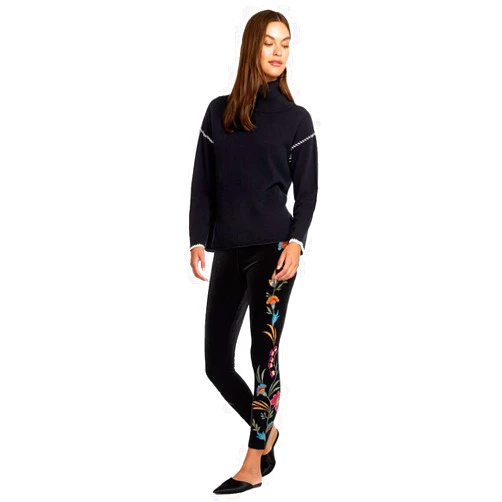 Johnny Was Sidonia Velvet Stretch Leggings Pant Floral Embroidery Black New