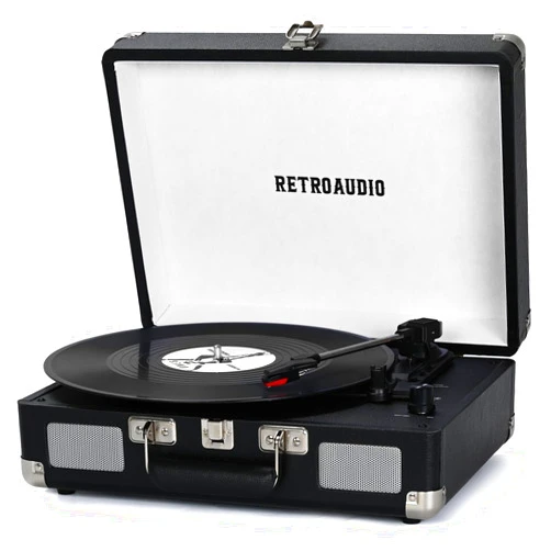 RetroAudio Vinyl Record Player 3-Speed Bluetooth Portable Suitcase Belt-Driven Record Player with 2 Built-in Stereo Speakers Vinyl Vintage Turntable Phonograph Records Player with RCA Line Out, AUX Out
