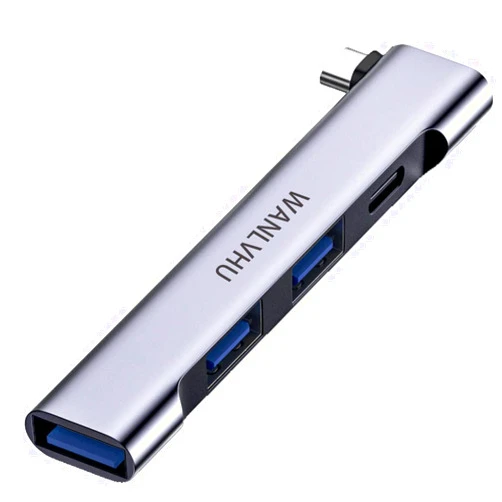 Wanlvhu USB C Hub for Laptop, Portable USB C Splitter Multiport Adapter with Type-C Charging Port and USB 3.0 Port for MacBook Pro/Air, Surface Pro, Keyboard, Flash Drive (USB C Hub with Charging Port)