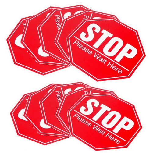 XZXCVN Floor Stop Sign Sticker Set, Safety Distancing Floor Marker, 2 Pack, 7.9x7.9 Inch - Easy Install, Waterproof PVC, Ideal for Public Areas and Retail Stores