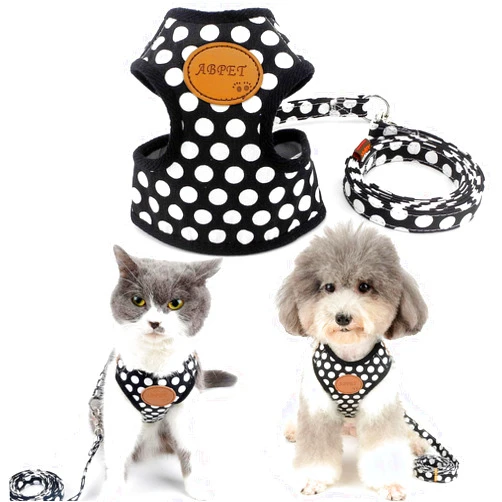 SMALLLEE_LUCKY_STORE New Soft Mesh Nylon Vest Pet Cat Small Medium Dog Harness Dog Leash Set Leads Black, S (Chest:9.5