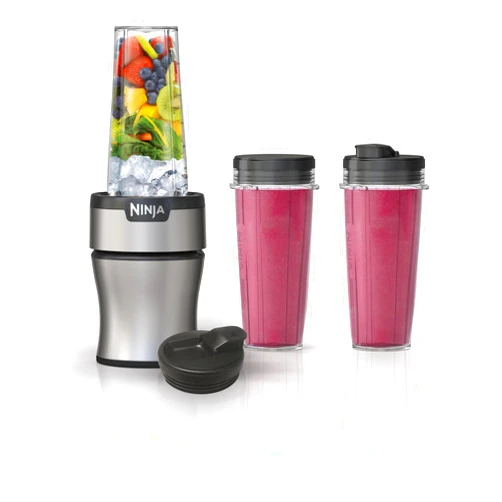 Ninja BN301 Nutri-Blender Plus Compact Personal Blender, 900-Peak-Watt Motor, Frozen Drinks, Smoothies, Sauces & More, (3) 20 oz. To-Go Cups, (2) Spout-Lids (1) Storage-Lid, Dishwasher Safe, Silver