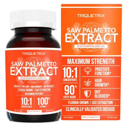 Triquetra Health Saw Palmetto Extract – 10X Potency, Pharmaceutical Grade Strength - Plus Pumpkin Seed Oil - Supports Prostate Health, Relieves Urination Issues, Supports Hair Growth, DHT Blocker – 60 Softgels