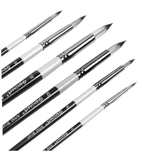 Genixart Round Pointed Tip Paint Brushes Set, 6 Pcs Artist Paintbrushes for Acrylic Oil Watercolor Gouache Painting, Premium Nylon Hair Art Paint Brush for Beginners and Professionals