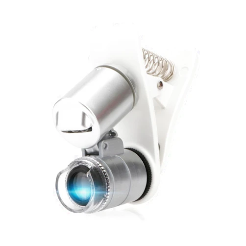 Rongon Clip-On Type Loupe 60X Zoom Microscopes Jewelers Magnifier Universal Micro Lens Jewelry Magnifying Glass with LED/UV Lights for Mobile iPhone Samsung More Smartphones