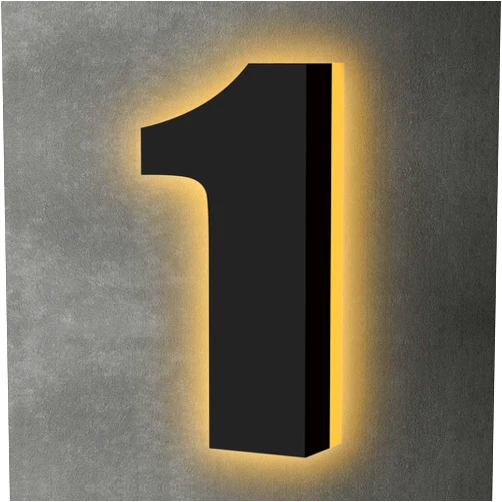 GDMYST Backlit LED Home Address Numbers, 7 Inch House Numbers, Stainless Steel Hand-Polished Waterproof for House Address Signs, Lighted House Numbers for Outside Modern, Low-Voltage, Yard, Shop (1, Black)