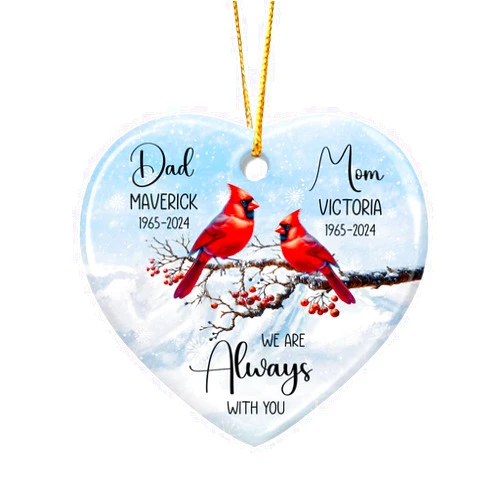 Yossbe Red Cardinals We Are Always with You Personalized Ceramic Memorial Christmas Ornament 2025 for Loss of Dad Mom in Heaven, Custom Name Remembrance Xmas Tree Decor