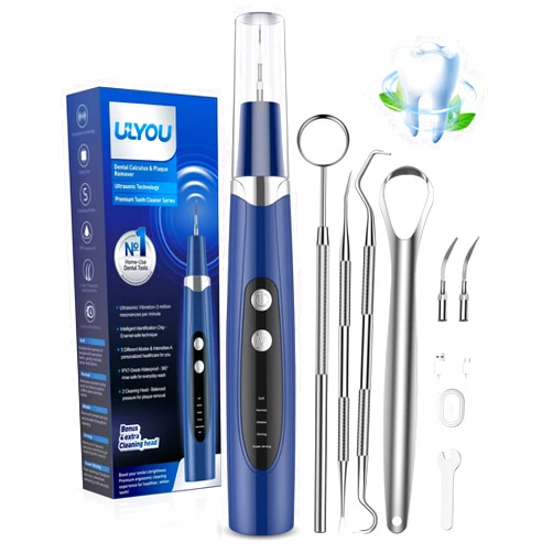 ULYOU Plaque Remover for Teeth - Tartar Remover for Teeth with LED Light & 5 Modes, Rechargeable Hard Plaque Remover with 2 Replaceable Heads, Ultrasonic Teeth Cleaner Kit for Home Use