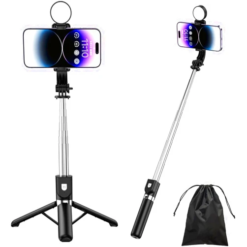 XIHAMA 43'' Selfie Stick Tripod with Light,Stable Tripod Stand with Detachable Wireless Remote,Compatible with iPhone 15 Pro Max/15 Plus/14/13, GoPro,Samsung,LG,Google Smartphones(Black with Light)