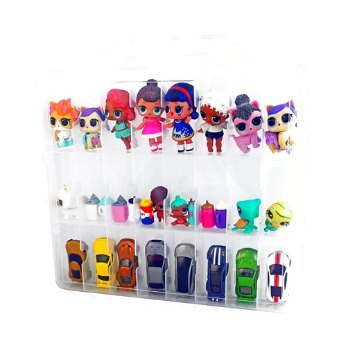 Bins & Things 48 Slot Toys Organizer - Compatible with Calico Critter, Hot Wheels, Tsum Tsum, MatchBox - Plastic Storage Display Case with Carrying Handle - Collection Box - 13.5x11.7x3.2 Inches