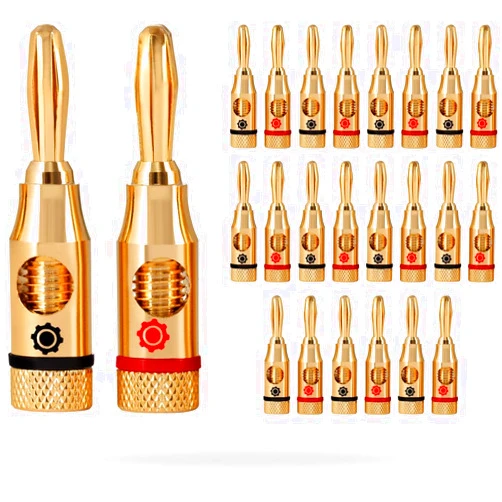 InstallGear Gold Banana Plug Connectors Open Screw - 24-Pack (12 Red, 12 Black) | for Home Theater, Wall Plates, Speaker Wire, Auto, Marine, Professionals