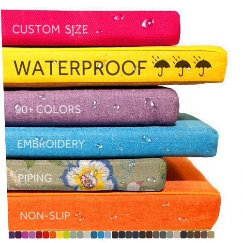 SINUOLIN Waterproof Custom Bench Cushion Pads for Indoor Outdoor Furniture Window Seat Sofa Couch Swing 70D High-Resilience Foam with Optional Fabric Embroidery