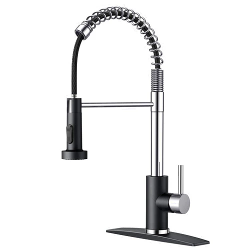 FORIOUS Kitchen Faucets with Pull Down Sprayer, Stainless Steel Commercial Single Handle Classic Spring Pull Out Sink Faucet for Farmhouse Camper Laundry Utility Room, Black Chrome