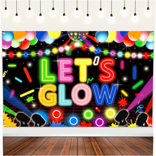 GCKAROTO Neon Glow Backdrop Neon Party Decorations Backdrop Let's Glow Party Backdrop Halloween Neon Party Decorations for Boys Girls Adult Neon Photography Background Decorations.