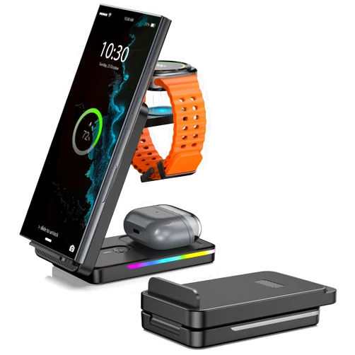 NeotrixQI Wireless Charging Station for Samsung, 3 in 1 Foldable Wireless Charger for Samsung Galaxy S24 Ultra/S24/S23 Ultra/S22/Note 20/iPhone 16 Pro Max, Galaxy Watch Ultra/7/6/5/4/Buds(Travel Essentials)