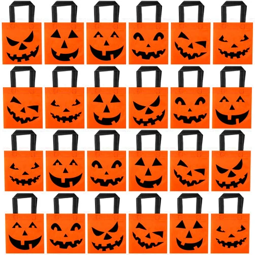 Boao 24 Pieces Halloween Jack-o-lantern Pumpkin Tote Bags, 8 by 8 Inches Halloween Non-woven Candy Bags Trick or Treat Goody Bags for Halloween Party Favors Supplies (Color Set 2)