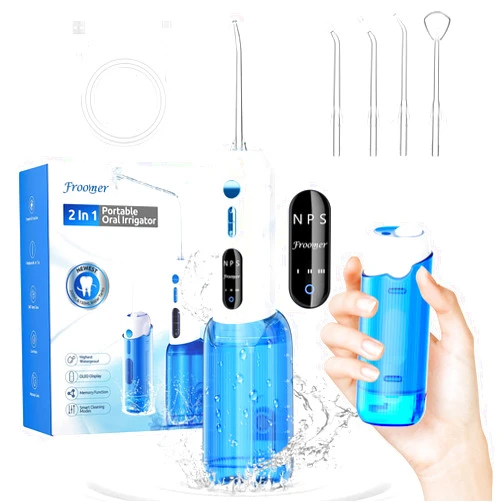 Froomer Mini Water Picks for Teeth Cleaning and Flossing | 2 Replaceable Tanks, 2 in 1 Portable Water Dental Flosser Teeth Pick, 13-Weeks Long Lasting Cordless Oral Irrigator for Home Travel
