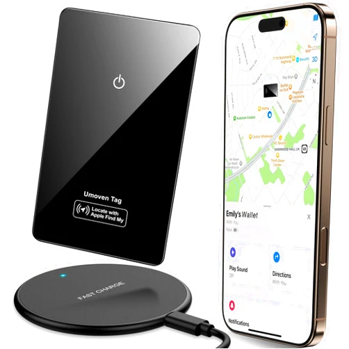 Umoven Wallet Tracker Card for Apple Find My(iOS Only) - Thin Wallet Finder with Wireless Charger - Item Locator for Wallet, Luggage Tags, ID Card and More - IP68 Waterproof