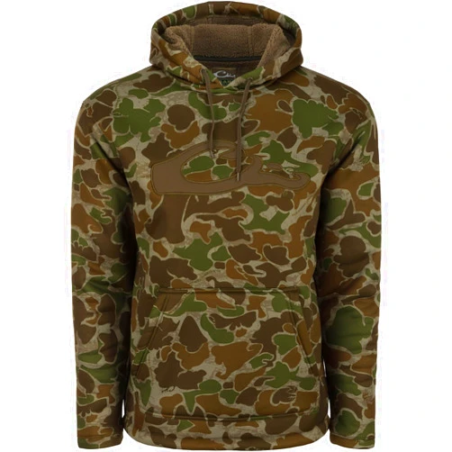 Drake Waterfowl Men's LST Silencer Hunting Warm Anti-Pilling Hoodie with Soft Feel Combed Fleece Interior & Kangaroo Pouch, Old School Green, XX-Large