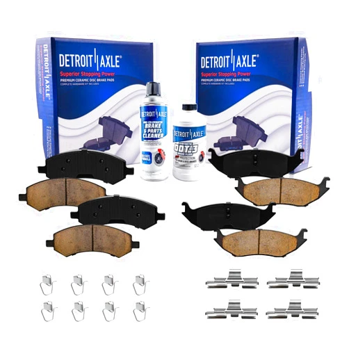 Detroit Axle - Brake Pads for 2009-2018 Dodge Ram 1500, 2007-2009 Durango Chrysler Aspen, 2019-2023 Ram 1500 Classic, Front and Rear Ceramic Brakes Pads Replacement