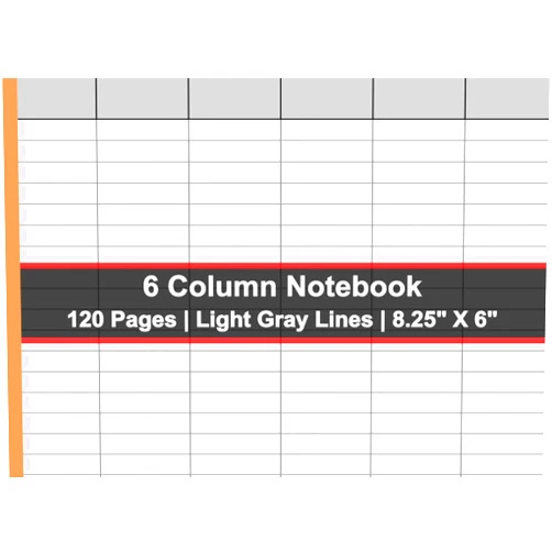 Metebf Designs 6 Column Notebook in Landscape Format: 120 Pages (Double-sided Printing) | 8.25