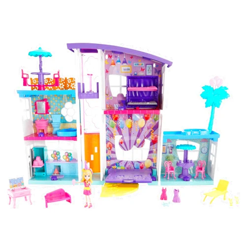 Polly Pocket Playset with 3-inch Doll & Party Accessories, Poppin' Party Pad Transforming Playhouse Toy