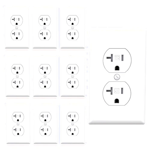 AIDA Duplex Electrical Receptacle Outlets, 20Amp 125V Wall Outlet, Residential, TR, 3-Wire, Self-Grounding, Wall Plate Included, UL Listed, Push & Side Wire, White (10 Pack)