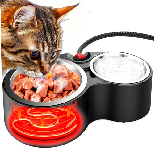 SwSun Heated Water Bowl for Cat & Dog, Outdoor Heated Cat Bowls Stainless Steel Heated pet Bowl Large Capacity Provide Non Freezing Water & Food in Winter for Rabbit, Chicken, Duck